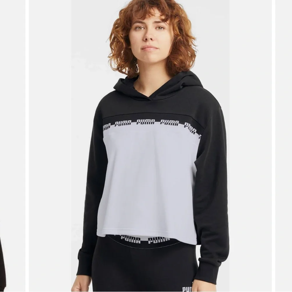 NWT- Puma Women's Black/White Amplified Cropped Logo Hoodie - Picture 5 of 7